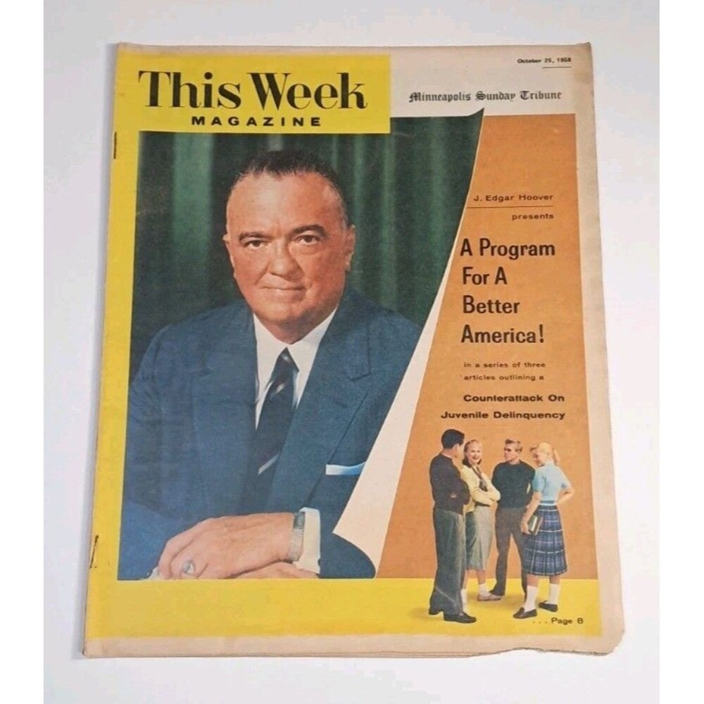 This Week Magazine Minneapolis Sunday Tribune 10/26/58 J. Edgar Hoover Juveniles